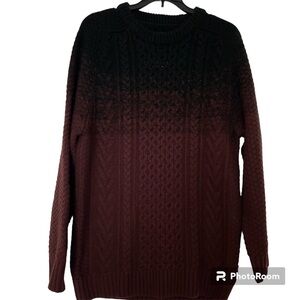 XIOS sweater, size Large, unisex, Ombré cable  knit, black and maroon.